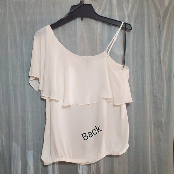 Forever 21 Blouse One Shoulder Ruffle Sheer White with Adjustable Side Strap - Picture 6 of 9